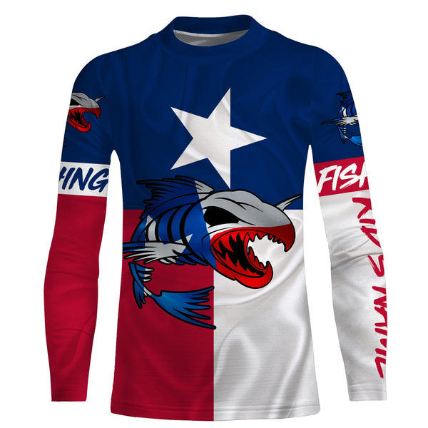 Fish skeleton reaper Texas flag custom name sun protection long sleeve fishing shirts jerseys NQS3859