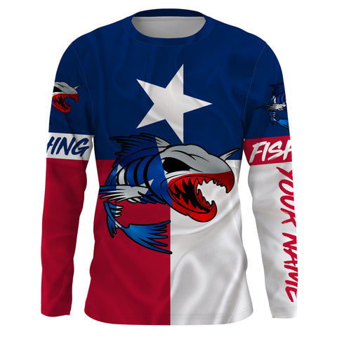 Fish skeleton reaper Texas flag custom name sun protection long sleeve fishing shirts jerseys NQS3859