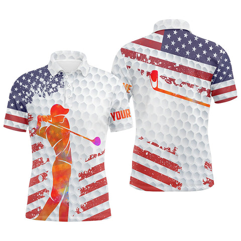 American flag white golf balls skin custom name short sleeve, long sleeve golf polos shirt for mens NQS4825