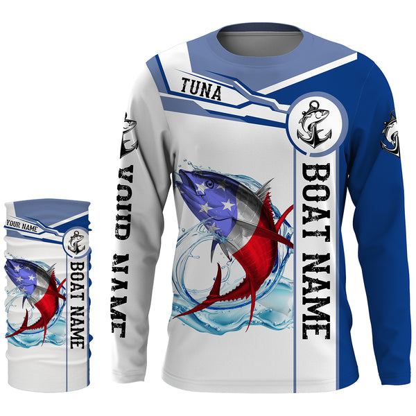 Tuna Fishing American Flag Custom performance Long Sleeve Fishing Shirts, Patriotic Fishing gifts - NQS2318