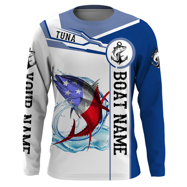 Tuna Fishing American Flag Custom performance Long Sleeve Fishing Shirts, Patriotic Fishing gifts - NQS2318
