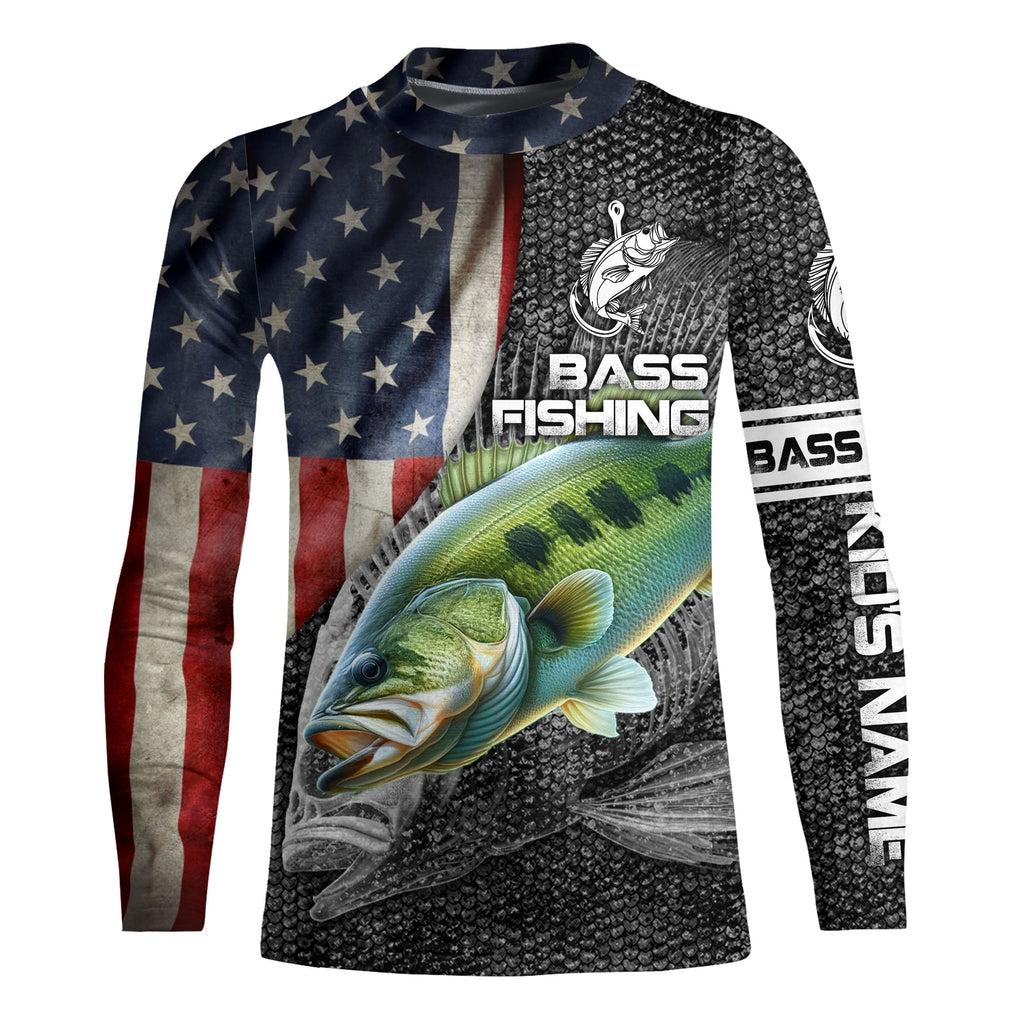 Largemouth Bass fishing American flag custom skull fishing shirts for –  Myfihu