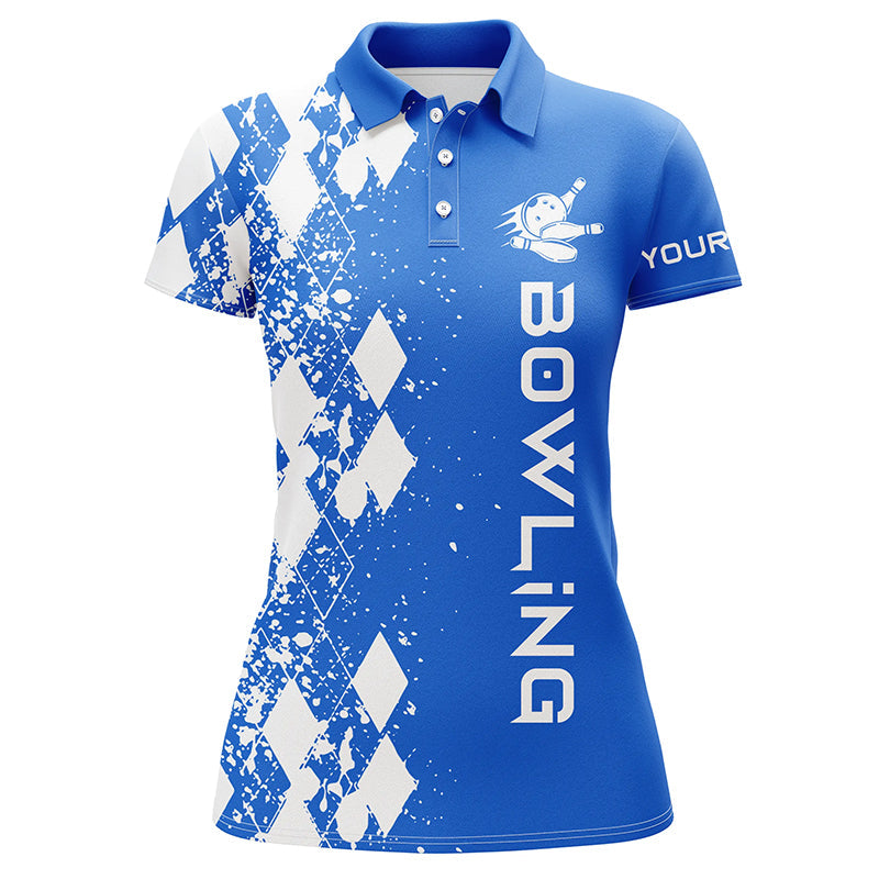 Womens bowling shirts short sleeve polo custom blue bowling shirts for women personalized bowling gift NQS5099