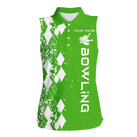 Womens bowling shirts sleeveless polo custom green bowling shirts for women personalized bowling gift NQS5100