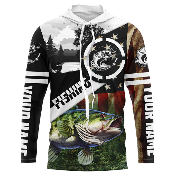 Largemouth Bass Fishing American flag patriot customize performance long sleeve fishing shirt NQS1909