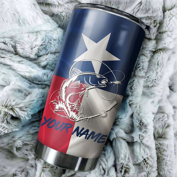 1PC Texas Redfish Puppy Drum fishing Customize name Stainless Steel Tumbler Cup Personalized Fishing gift fishing team - NQS776