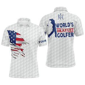 Mens golf polo shirt world's okayest golfer custom name white American flag golf shirts NQS4036