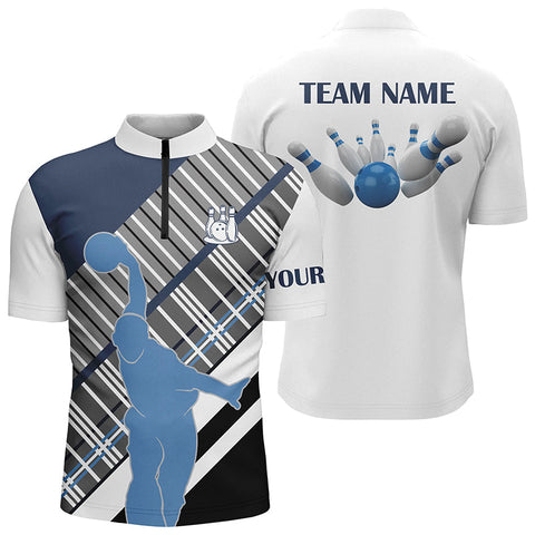 Men's Bowling Shirt Quarter-Zip Custom Name team Men Bowlers Jersey, bowling gift for men NQS5870