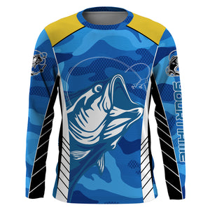 Bass Fishing tattoo blue UV protection quick dry customize name long sleeves fishing shirts for men, women, kid UPF 30+ NQS2328