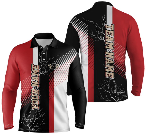 Red and black plaid pattern custom bowling polo shirts for men, team bowling jerseys NQS4819