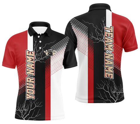 Red and black plaid pattern custom bowling polo shirts for men, team bowling jerseys NQS4819