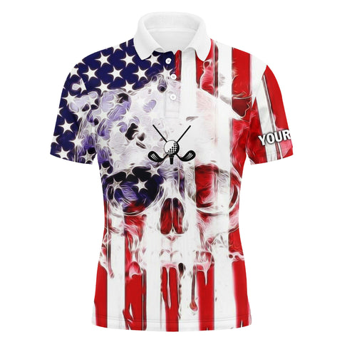 American flag Skull long sleeve golf polo shirts personalized patriotic gifts for golf lovers NQS3427