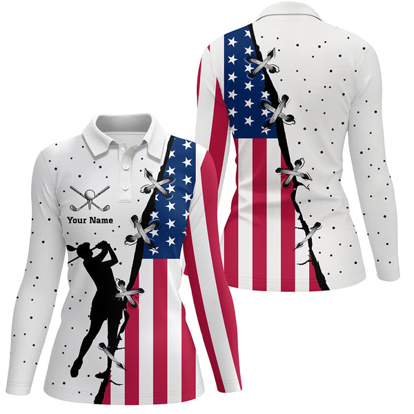 Womens golf polo shirts custom name American flag patriotic golf shirts, team golf tops for ladies NQS5657