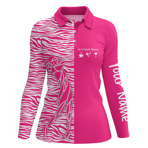 Pink Womens golf polo shirt custom I'm a simple women coffee golf wine zebra pattern ladies golf tops NQS5402