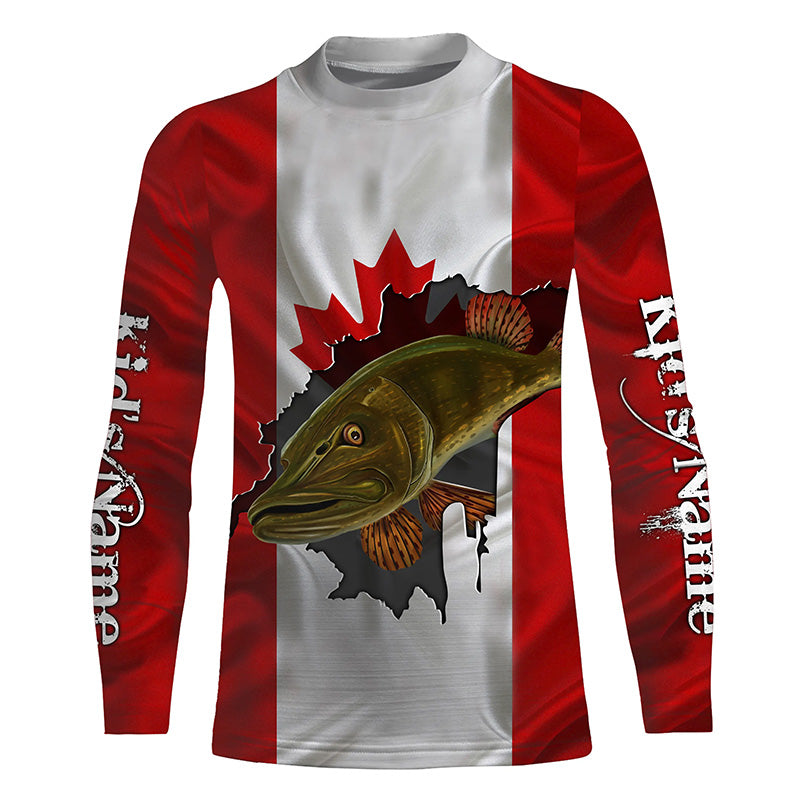 Canada flag Northern Pike Custom long sleeve performance Fishing Shirt –  Myfihu