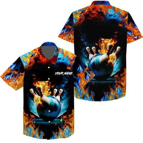 Water fire background custom name Hawaiian bowling shirts for men, bowling team shirts NQS4705