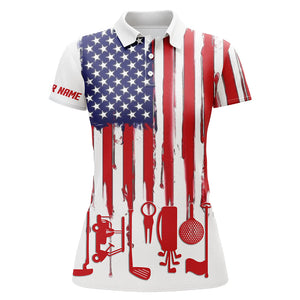 American flag white Womens golf polo shirt custom golf tops for ladies patriotic golfing gifts NQS5414