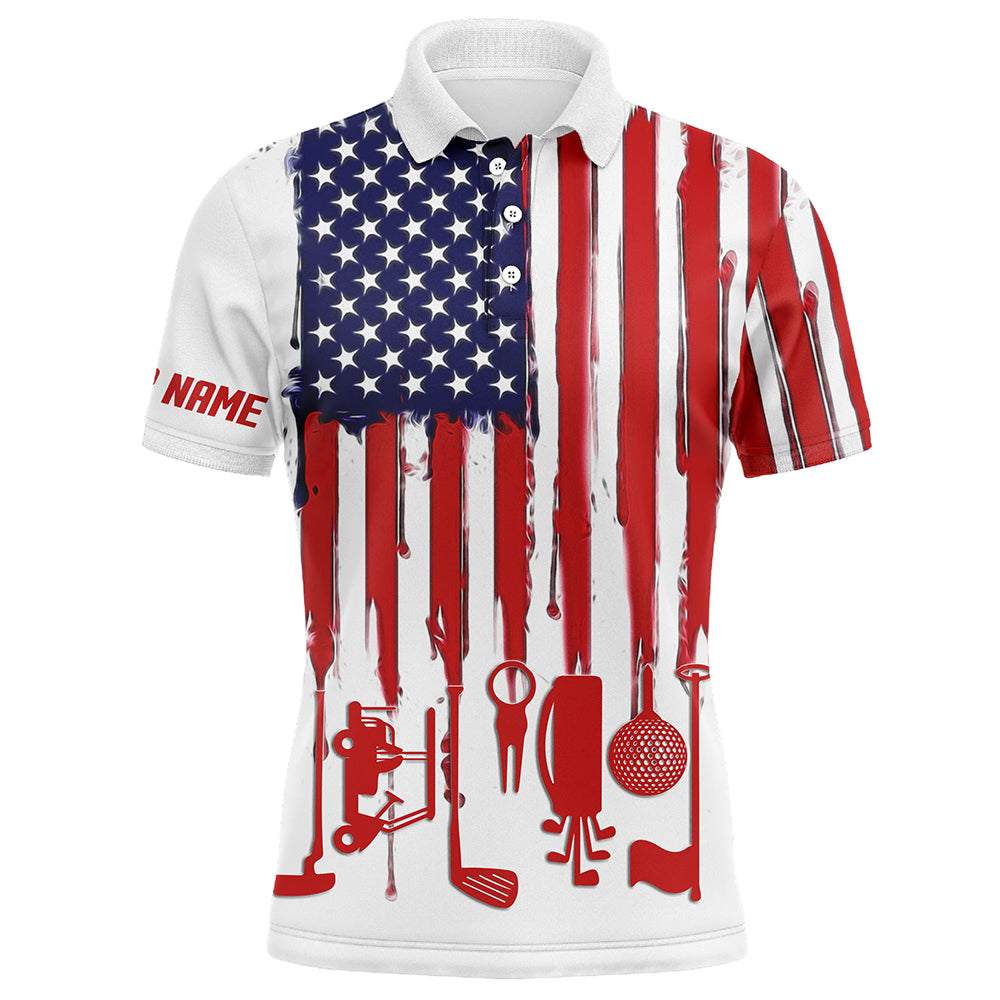 American flag white Mens golf polo shirt custom mens patriotic polo shirts golfing gift for dad golfer NQS5414