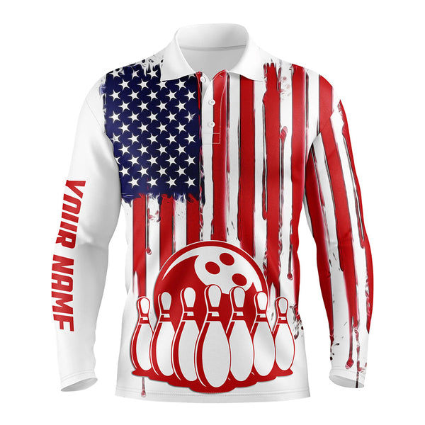 Mens bowling polo shirts custom American flag bowling ball pins team bowling jerseys for men NQS5415