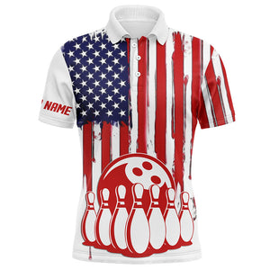 Mens bowling polo shirts custom American flag bowling ball pins team bowling jerseys for men NQS5415