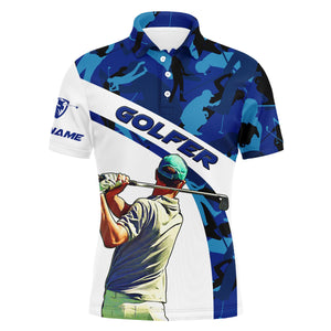 Mens golf polo shirt blue camo custom name best mens golf wear, personalized golf gifts NQS3437