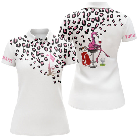 Pink leopard Womens golf polo shirt custom white ladies golf top funny flamingo golf wine shirts NQS5885