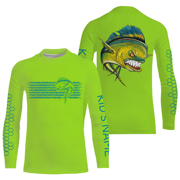 Lime green Mahi mahi fishing Custom performance long sleeve fishing shirts, Dorado fishing jerseys NQS5151