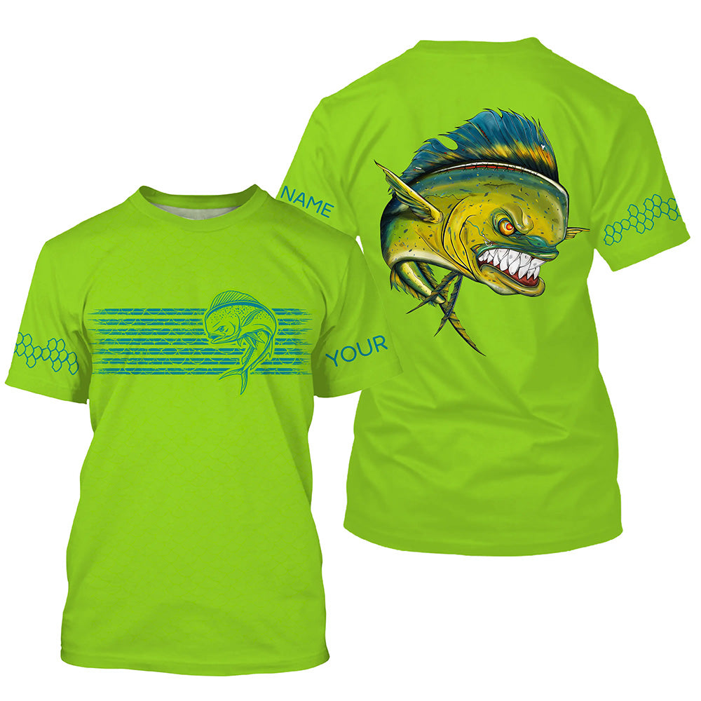 Lime Green Mahi Mahi Fishing Custom Performance Long Sleeve Fishing Shirts, Dorado Fishing Jerseys NQS5151 T-Shirt UPF / 4XL