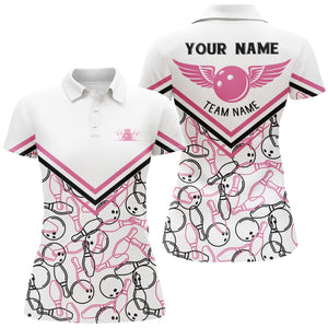 Personalized 3D bowling shirts for women, Custom white pink Short Sleeve Polo Bowling Shirts for Girls NQS4706