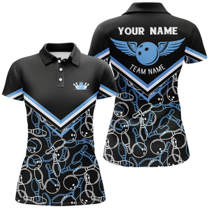 Personalized 3D bowling shirts for women, Custom black blue Short Sleeve Polo Bowling Shirts for Girls NQS4707