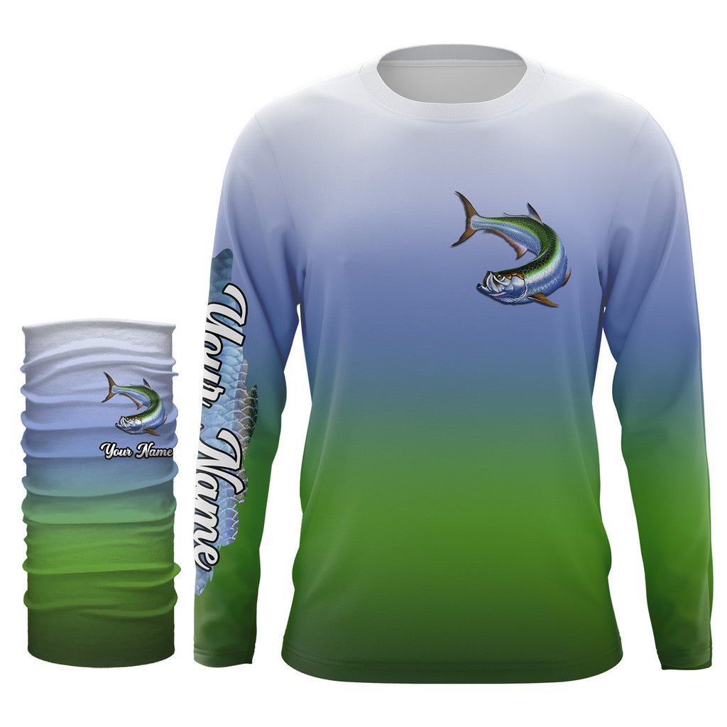 Tarpon Fishing Custom Name UV Protection UPF 30+ Fishing Jersey, Deep Sea Fishing Tournament Shirts NQS3168 Long Sleeves UPF + Face Shield / 2XL