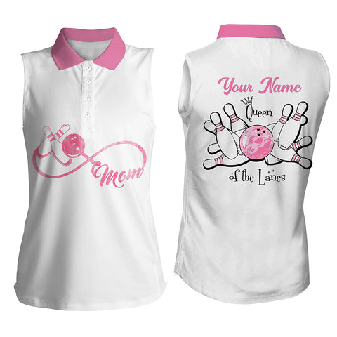 Womens bowling shirts sleeveless polo custom bowling shirts for mom Queen of the lanes bowling mom NQS5184