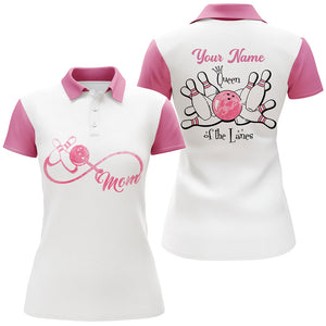 Womens bowling polo shirts custom bowling shirts for mom Queen of the lanes bowling mom mother's day NQS5184