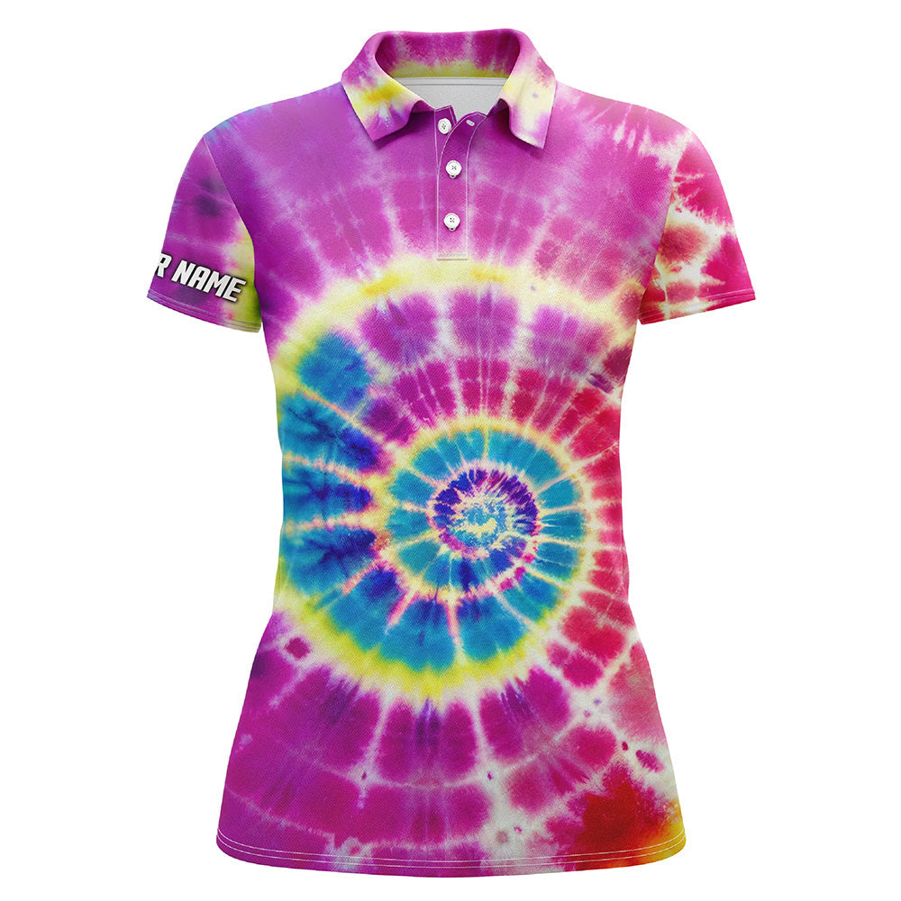 Womens golf polo shirts with colorful pink tie dye background custom name team golf shirts ladies NQS5433