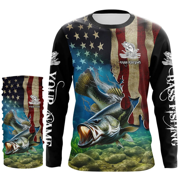 Largemouth Bass Fishing 3D American Flag Patriotic Customize name fishing shirts NQS432