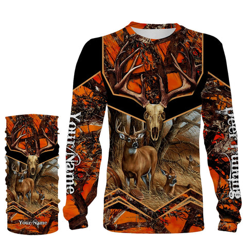 Deer Hunting Camo Orange Black Custom Name 3D All over print shirts Plus Size - personalized hunting apparel gifts for Adult and Kid - NQS811