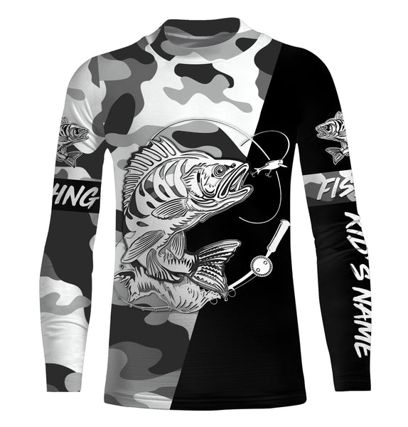 Perch Ice fishing winter camo custom name sun protection long sleeve fishing shirts, Perch jerseys NQS4093