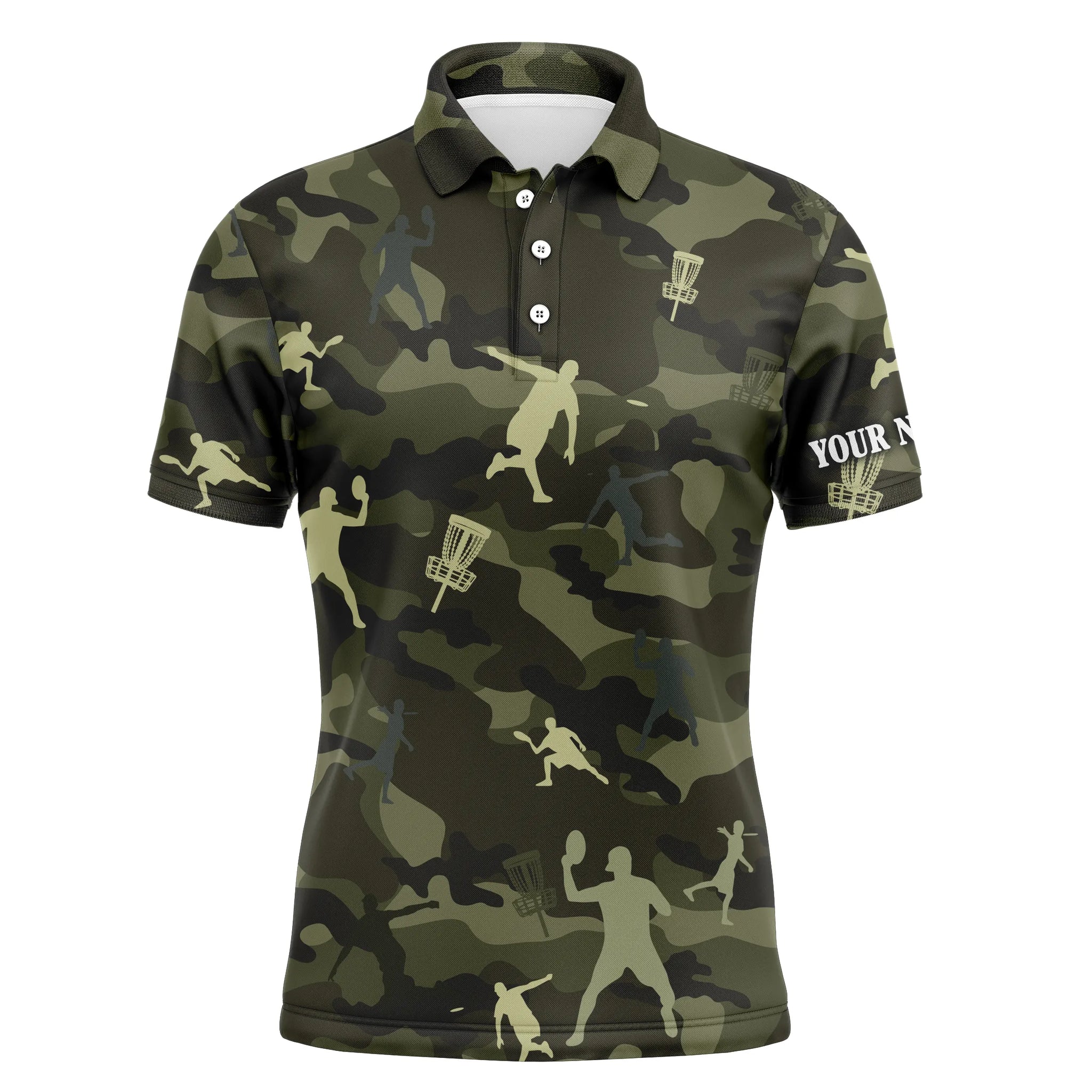 Green camo disc golf Men polo shirts custom name disc golf polo shirts for men, disc golfing gifts NQS4658