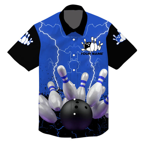 Blue lightning hawaiian bowling shirts, Personalized men's bowling team button up bowling shirts NQS5200
