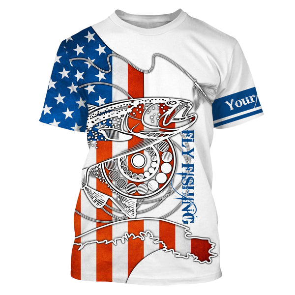 Trouts fly fishing American flag Custom Name UV sun protection UPF 30+ performance fly fishing shirts NQS3581