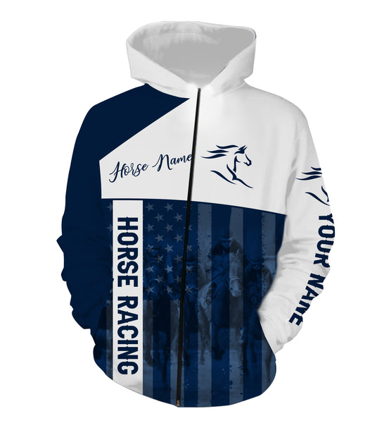 American horse running racing blue Customize Name and Horse name 3D All Over Printed Shirts Personalized gifts for team rider NQS2805