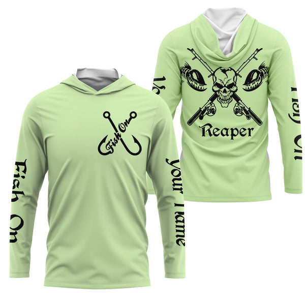 Fish Reaper Fish on Custom Name 3D All over printed Fishing Shirts UV protection UPF 30+ light green fishing shirts, fishing jerseys NQS2813