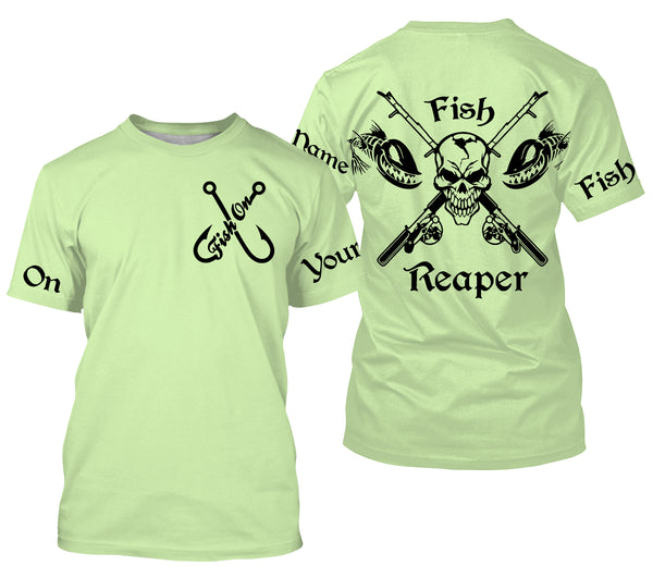 Fish Reaper Fish on Custom Name 3D All over printed Fishing Shirts UV protection UPF 30+ light green fishing shirts, fishing jerseys NQS2813
