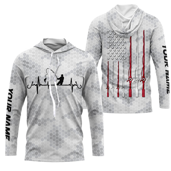 Fishing Heartbeat American flag fishing rod custom name Long Sleeve performance Fishing Shirts jerseys NQS4533