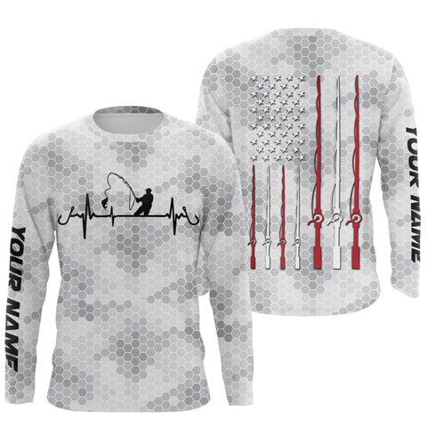 Fishing Heartbeat American flag fishing rod custom name Long Sleeve performance Fishing Shirts jerseys NQS4533