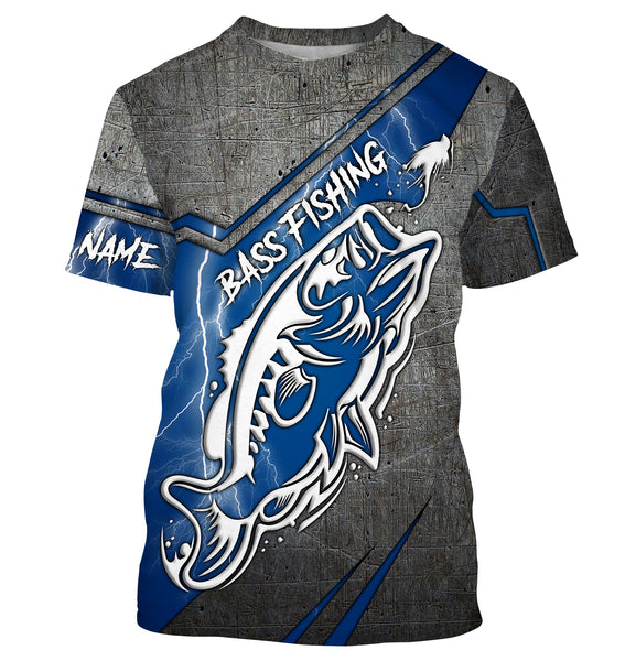 Largemouth bass fishing tattoo Custom Name 3D All over printed Fishing Shirts UV protection UPF 30+, blue lightning fishing jerseys NQS2816