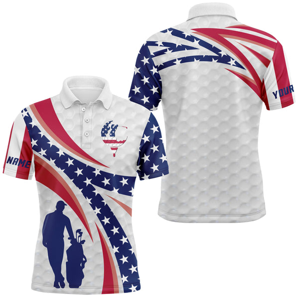 Personalized golf polo shirts American flag white custom name mens long sleeve golf tops, golfing gift NQS3462