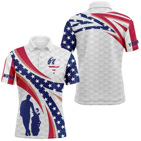Personalized golf polo shirts American flag white custom name mens long sleeve golf tops, golfing gift NQS3462