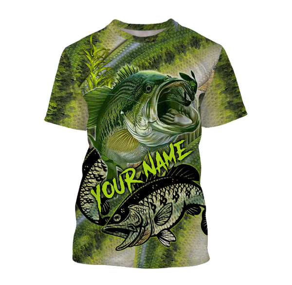 Personalized Bass Fishing jerseys, Bass Fishing green scales Long Sleeve Fishing tournament shirts NQS3592