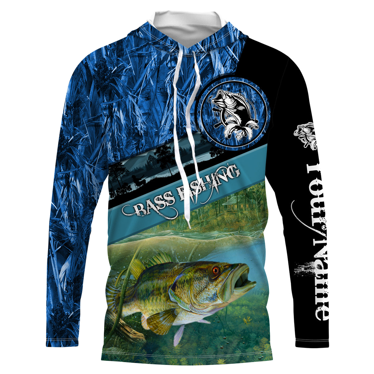 Largemouth Bass fishing blue camouflage fishing clothing fish on Custo ...